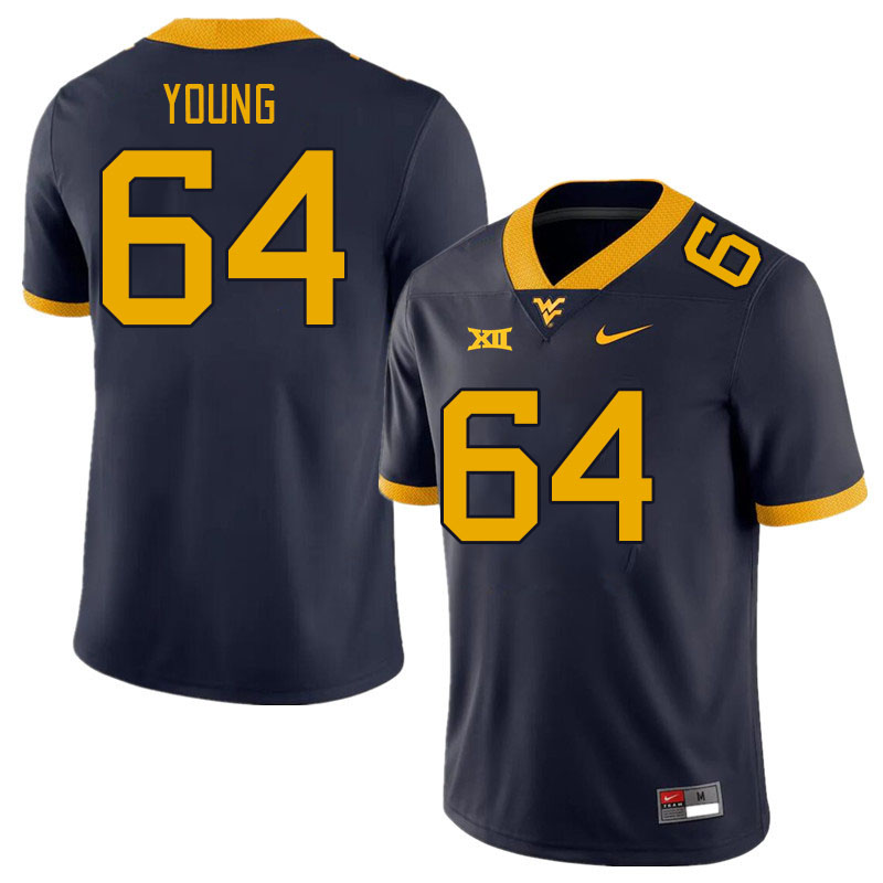 Men #64 Cooper Young West Virginia Mountaineers College Football Jerseys Stitched Sale-Navy - Click Image to Close